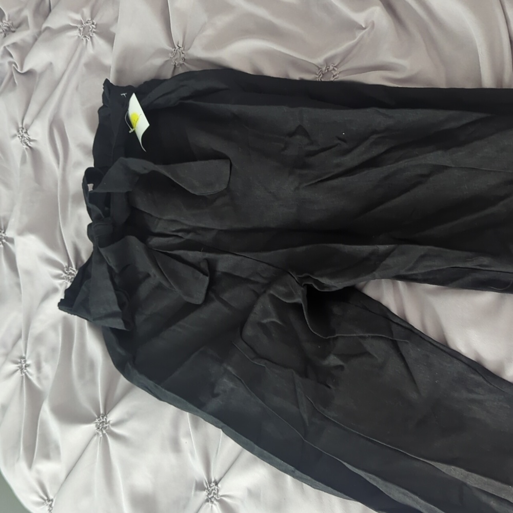 Black Paperbag Style Linen Pants